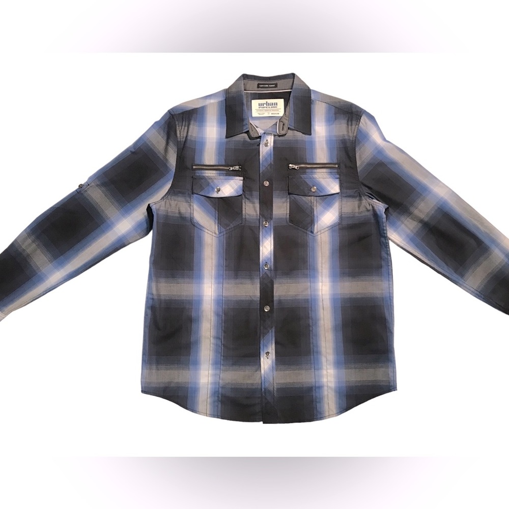 Mens Urban Pipeline Long Sleeve Dress Shirt Medium Navy & Sky Blue